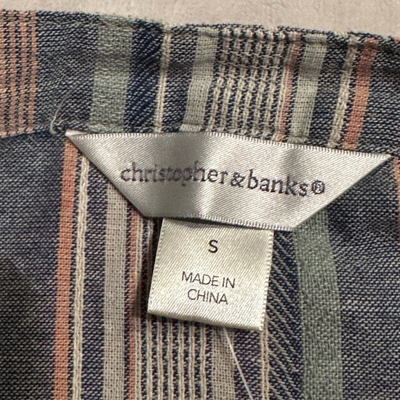 NWT Christopher & Banks Blouse Women's  Blue Striped 3/4 Sleeve V-neck - Picture 4 of 9